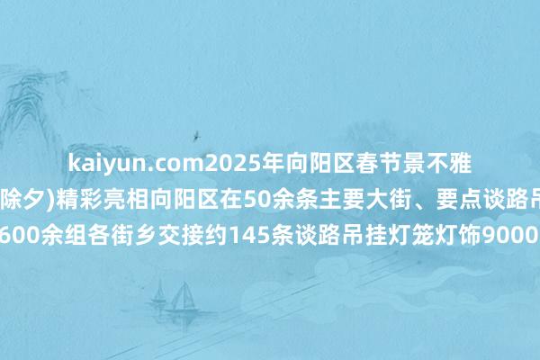 kaiyun.com2025年向阳区春节景不雅交接已于1月22日(小除夕)精彩亮相向阳区在50余条主要大街、要点谈路吊挂灯笼、中国结3600余组各街乡交接约145条谈路吊挂灯笼灯饰9000余组八街九陌新年氛围拉满啦!一齐走披缁门来望望吧在野阳要点区域、主要商圈、文旅行径标志性缔造物等地咱们不错看见由灯笼、烟花、剪纸等传统文化元素和科技感、篡改性、先锋味、海外范相集结的景不雅小品交接红火打扰的中国年